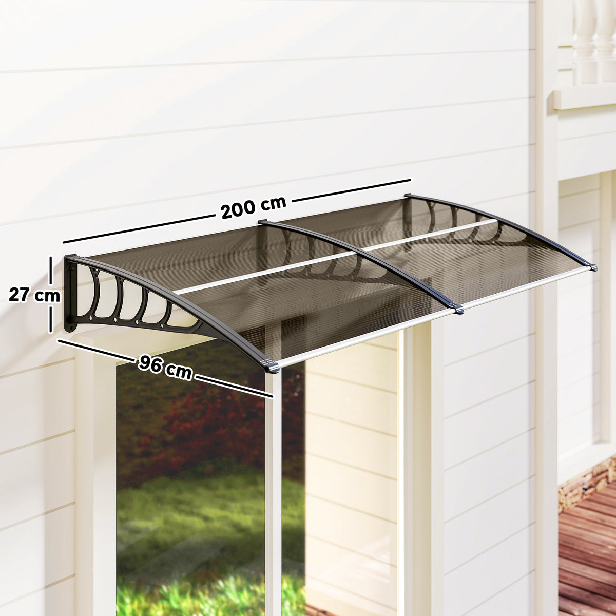 Toldo para puerta marquesina de policarbonato, toldo para puerta de entrada con borde de aluminio contra la lluvia y rayos UV