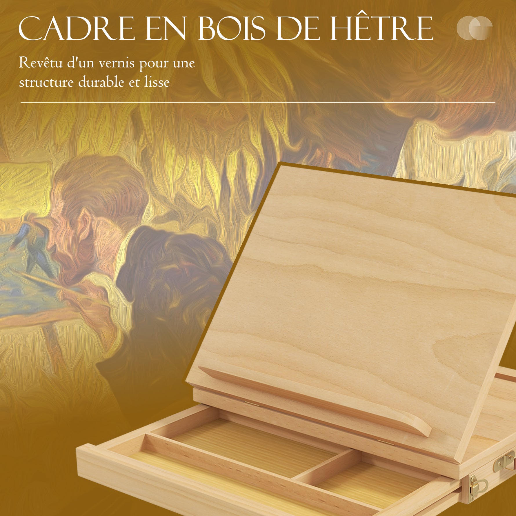 Chevalet de table en bois avec tiroir de rangement pour des toiles jusqu'à 24,5 cm pour adultes débutants bois naturel