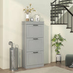Meuble à chaussures, armoire à chaussures 3 portes abattants 15 paires, étagères réglables, 54 x 24 x 117,5 cm, gris