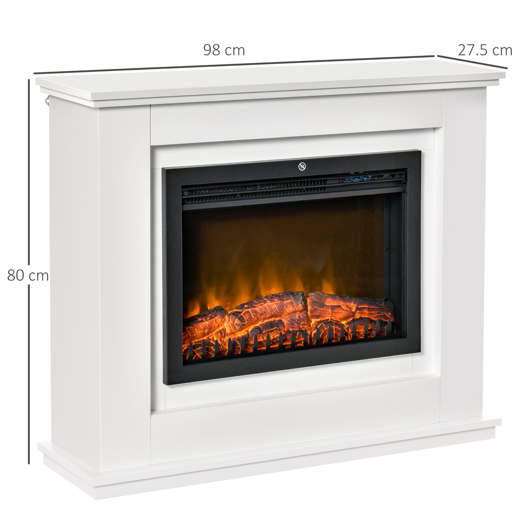 Cheminée électrique Grande Taille 2000 W Effet Flammes LED minuterie température luminosité réglables télécommande fournie Blanc