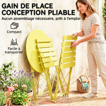 Ensemble Bistrot de Jardin 3 Pièces Table et 2 Chaises Pliantes à Lattes Double Protection Antirouille Jaune
