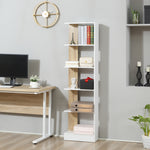 Bibliothèque Étagère de Rangement avec 5 Compartiments Ouverts Design Simple Moderne Blanc et Chêne