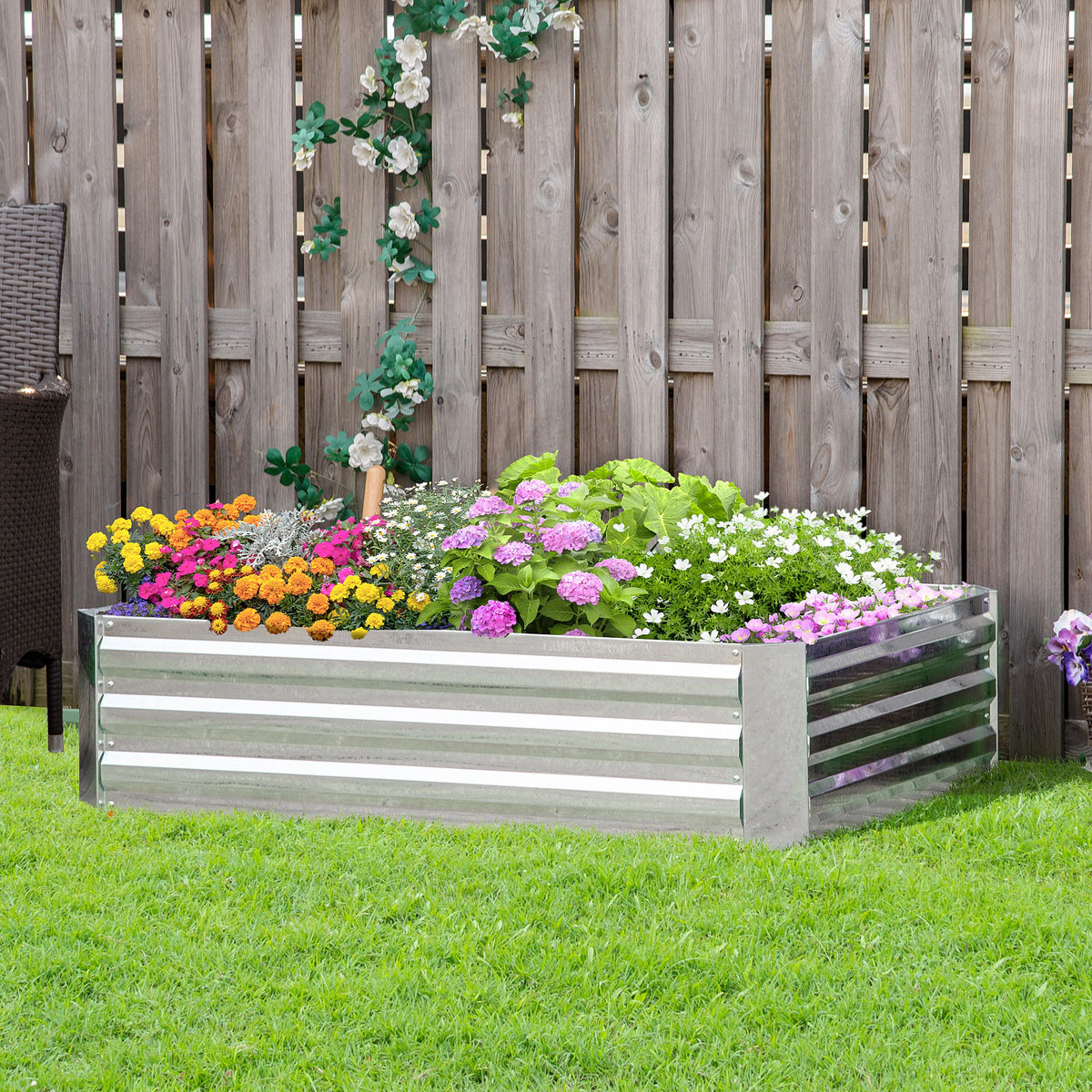 Lit de jardin surélevé carré potager en acier galvanisé protection contre mauvaises herbes 120 x 90 x 30 cm argent