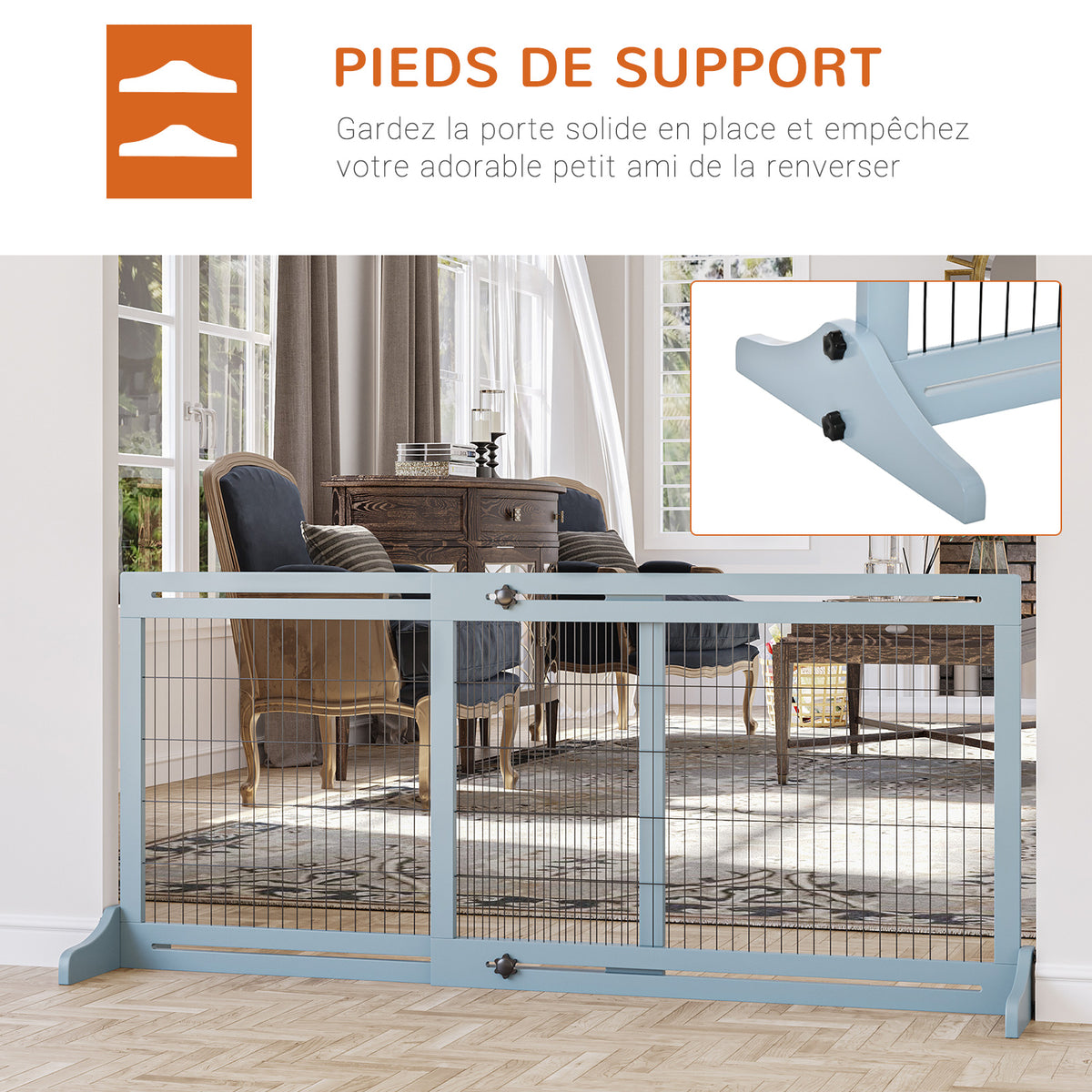 Barrière de sécurité pour chien extensible longueur réglable 104-180 x 36 x 69 cm pin bleu gris