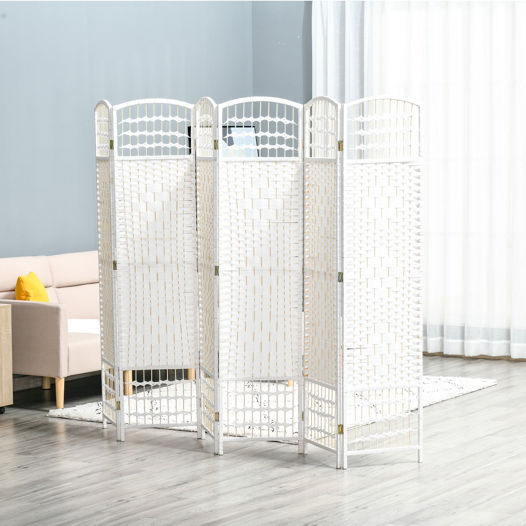 Paravent en bois 242 x 170 cm séparateur de pièce pliable 6 panneaux cloison de séparation chambre à coucher maison intérieur blanc
