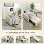 Fauteuil Convertible 1 Place, Fauteuil-Lit Clic-Clac 3 en 1 Rembourré en Velours Grain Maïs, Dossier Réglable, Beige