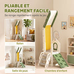 Toboggan pour Enfant Pliable 5-en-1 avec Escalade, Panier de Basket, Espace de Rangement et Ballon, Crème