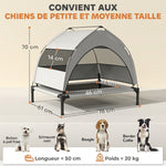Lit pour Chien Surélevé Tente pour Chien avec Auvent Tente 3 Côtés Respirant Textilène Sac 76x61x70cm Gris Clair