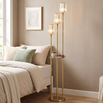 Lampadaire Étagère Verre 3 Lumières Lampe sur Pied Abat-jour Verre Doré
