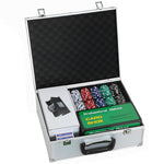 Pokerkoffer Komplettes Poker-Set 300 Jetons, Spielkarten, Würfel, Dealer-Button, Spielmatte, Schlüssel, ABS-Gehäuse, Silber