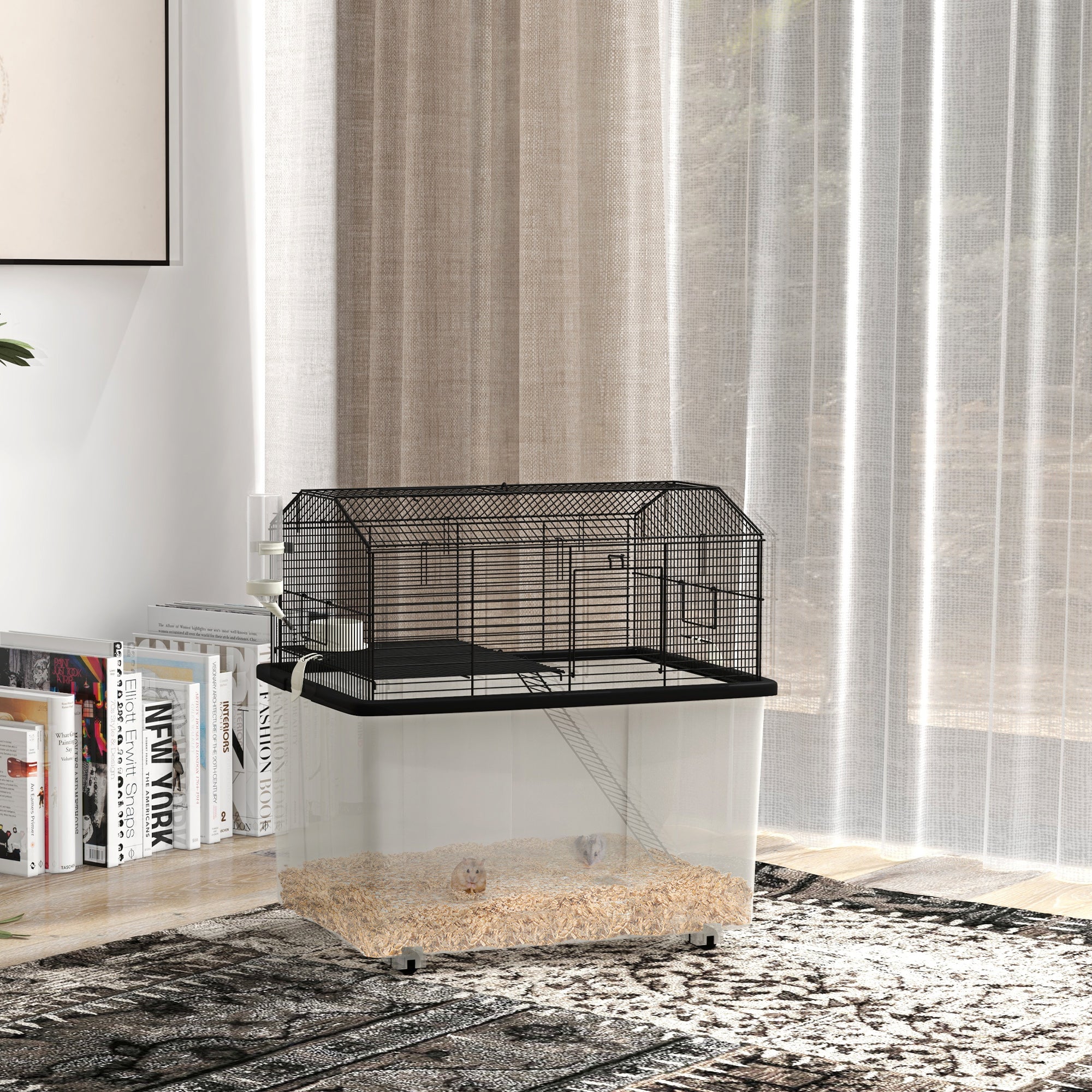 Cage hamster cage rongeur 2 étages avec roulettes plate-forme et échelle en fil d'acier 57 x 43 x 57 cm noir