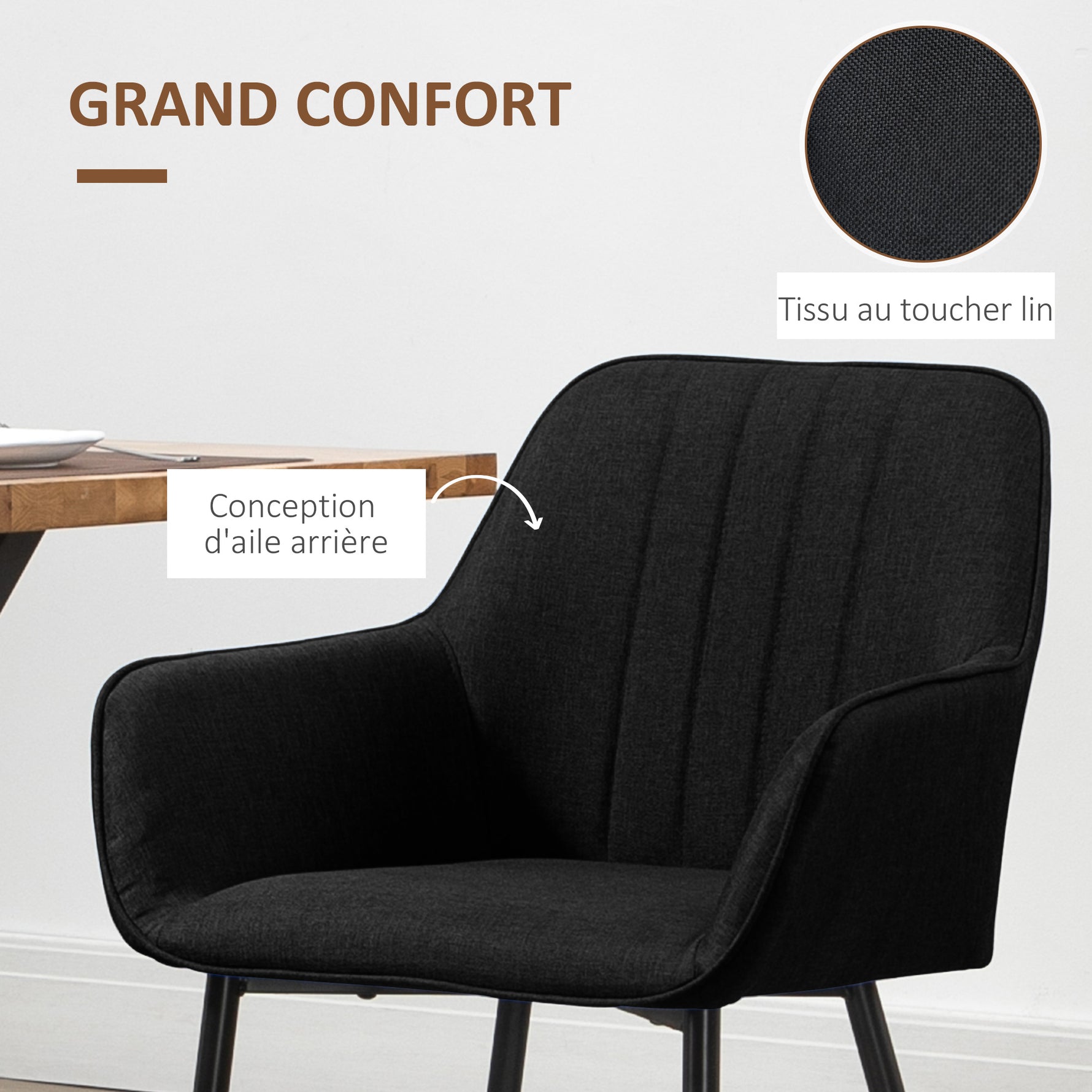 Chaises de Salle à Manger Chaises de Visiteur Design scandinave - Lot de 2 chaises - Pieds effilés métal Noir