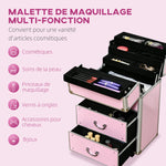 Valise trolley maquillage mallette cosmétique vanity poignée télescopique réglable 36L x 23l x 58H cm alu ABS rose