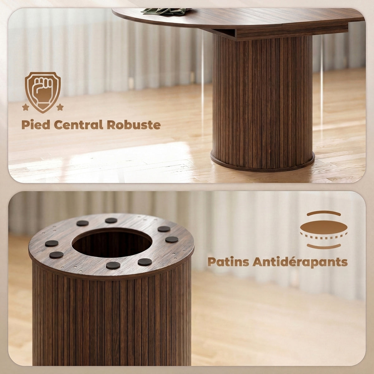 Mesa de Comedor Extensible para 6 a 8 Personas, 110-150 cm, Mesa de Cocina Ovalada con Base Central Redonda, Nogal