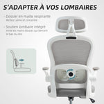 Chaise Bureau Ergonomique, Fauteuil de Bureau en Maille avec Accoudoirs Rabattables, Hauteur Réglable, 64x62x115cm, Gris
