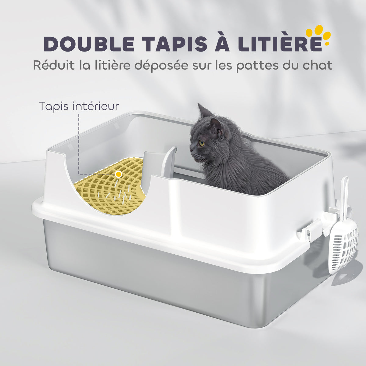 Maison de toilette pour chat avec couvercle amovible, bac à litière chat fermé côtés hauts, 60,5x40,5x45cm, blanc