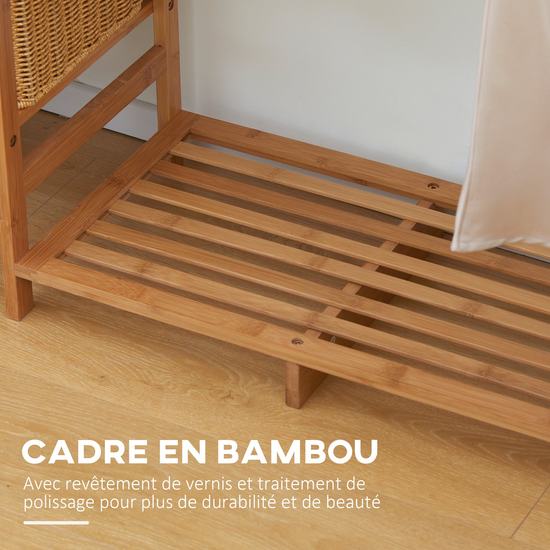 Portant à vêtements en bambou avec étagère de rangement à 6 niveaux et tringle de suspension, 90x30x145cm, bois naturel