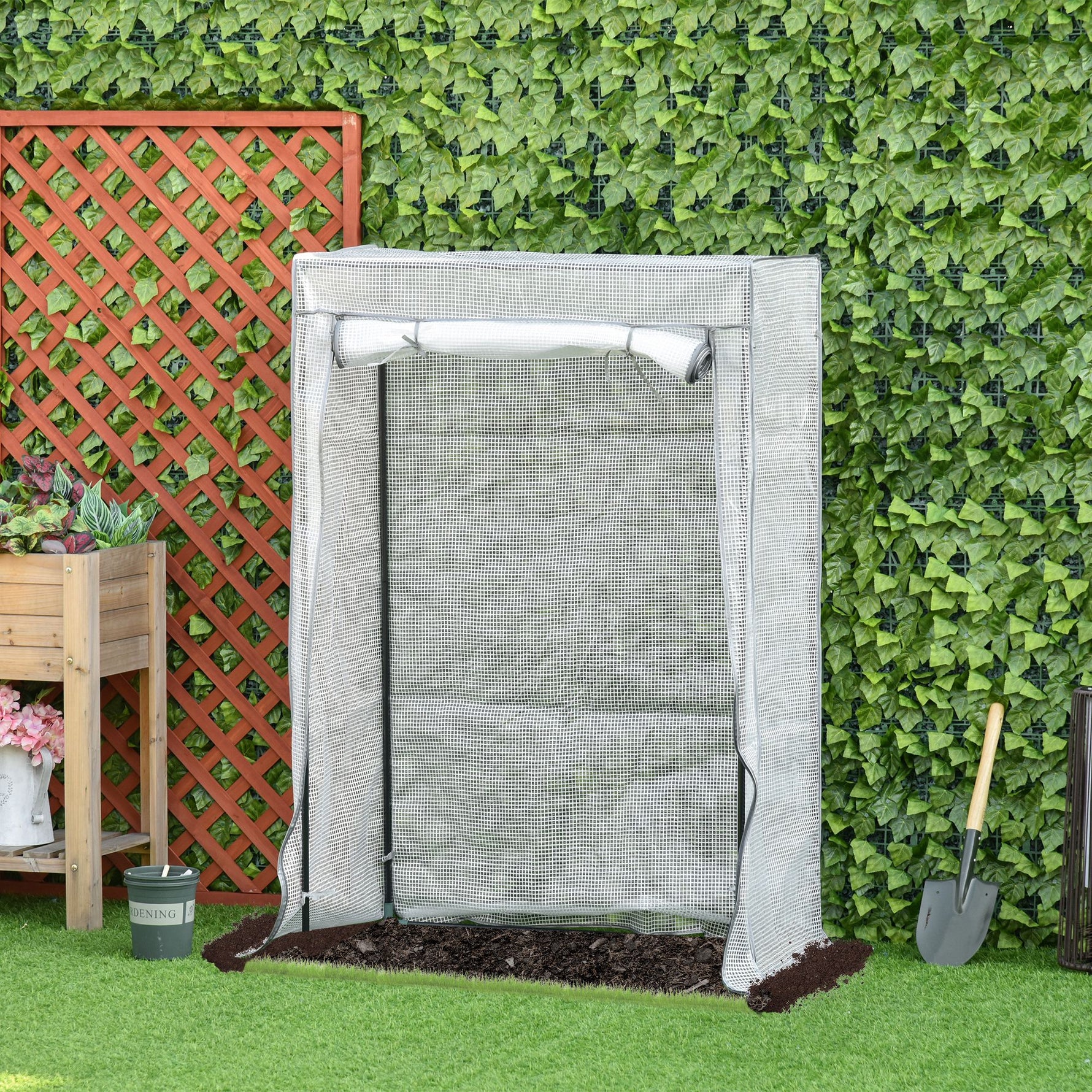 Serre de jardin, serre de balcon, bâche renforcée PE, châssis en acier, porte zippée enroulable, 100 x 50 x 150 cm blanc