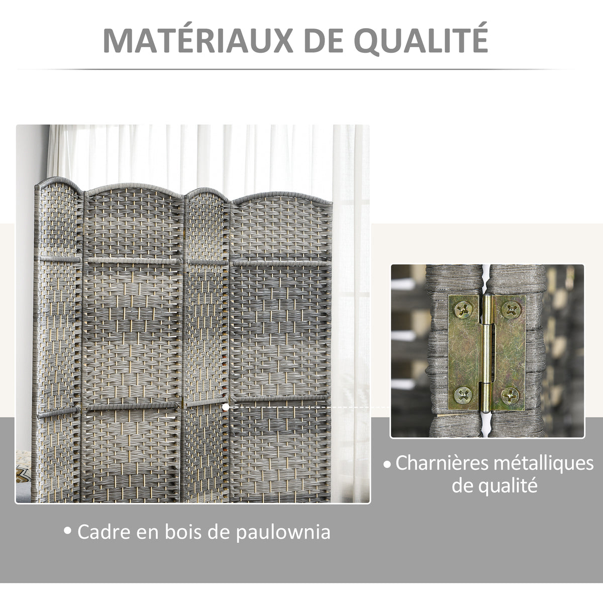 Paravent intérieur en bois 3 panneaux séparateur de pièce pliable pour salon chambre 135 x 180 cm gris