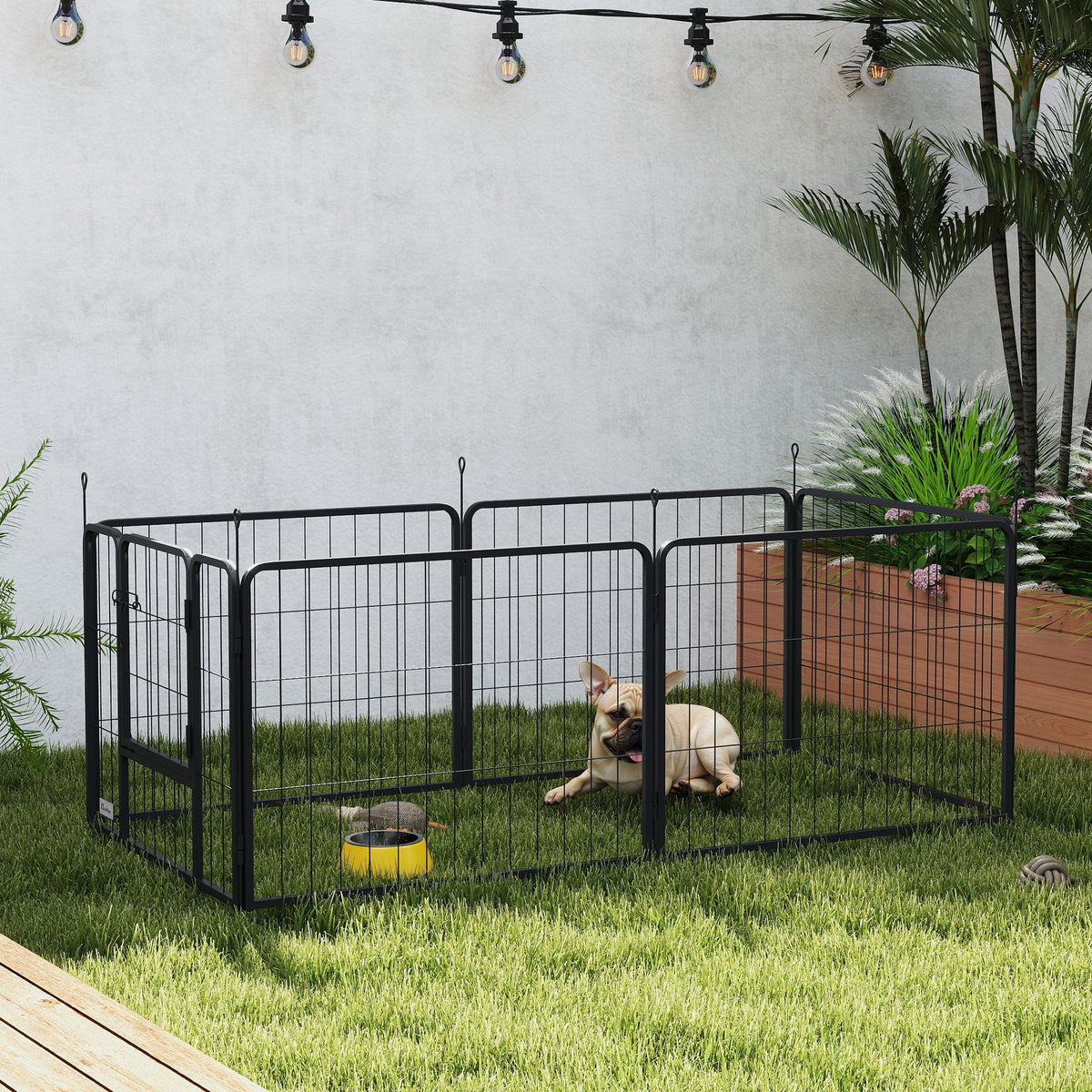 Dog playpen, 6-panel modular and foldable dog enclosure, portable steel with door 80 x 60 gray