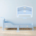 Lit Enfant 70 x 140 cm, Lit pour Enfant avec Barrière de Sécurité et Sommier à Lattes en Bois, Motif Nuage, Bleu