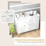 Buffet, meuble de rangement avec 2 portes, 3 tiroirs et pieds en bois massif, style moderne, 90 x 32 x 80 cm, blanc