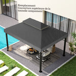Toile de rechange pour pavillon toile de tonnelle 4 x 3 m, double toit avec trous de drainage, polyester 370 g/m², gris