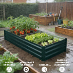 Jardinière rectangulaire potager de jardin en acier galvanisé bordure de sécurité et fond ouvert 150x70x30cm vert