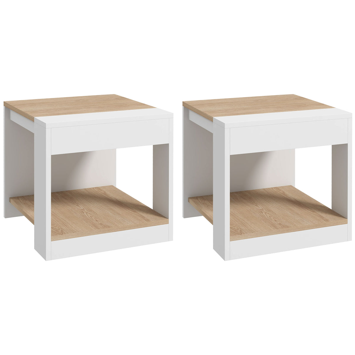 Lot de 2 tables d'appoint bout de canapé table de chevet 40 x 40 x 45 cm - blanc et naturel