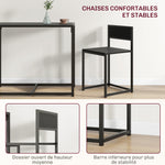 Ensemble table et chaises , table à manger 3 pièces avec 2 chaises encastrables, pour cuisine salon maison, noir