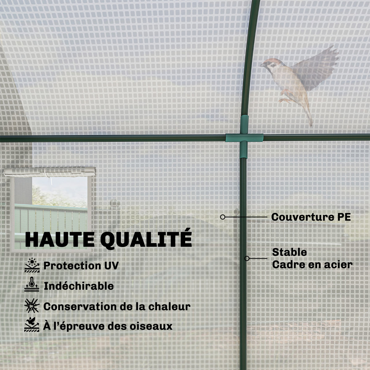 Serre de Jardin, Petite Serre de Balcon en Bâche PE Châssis Acier, Portes et Fenêtres Roulantes 300 x 100 x 200 cm blanc