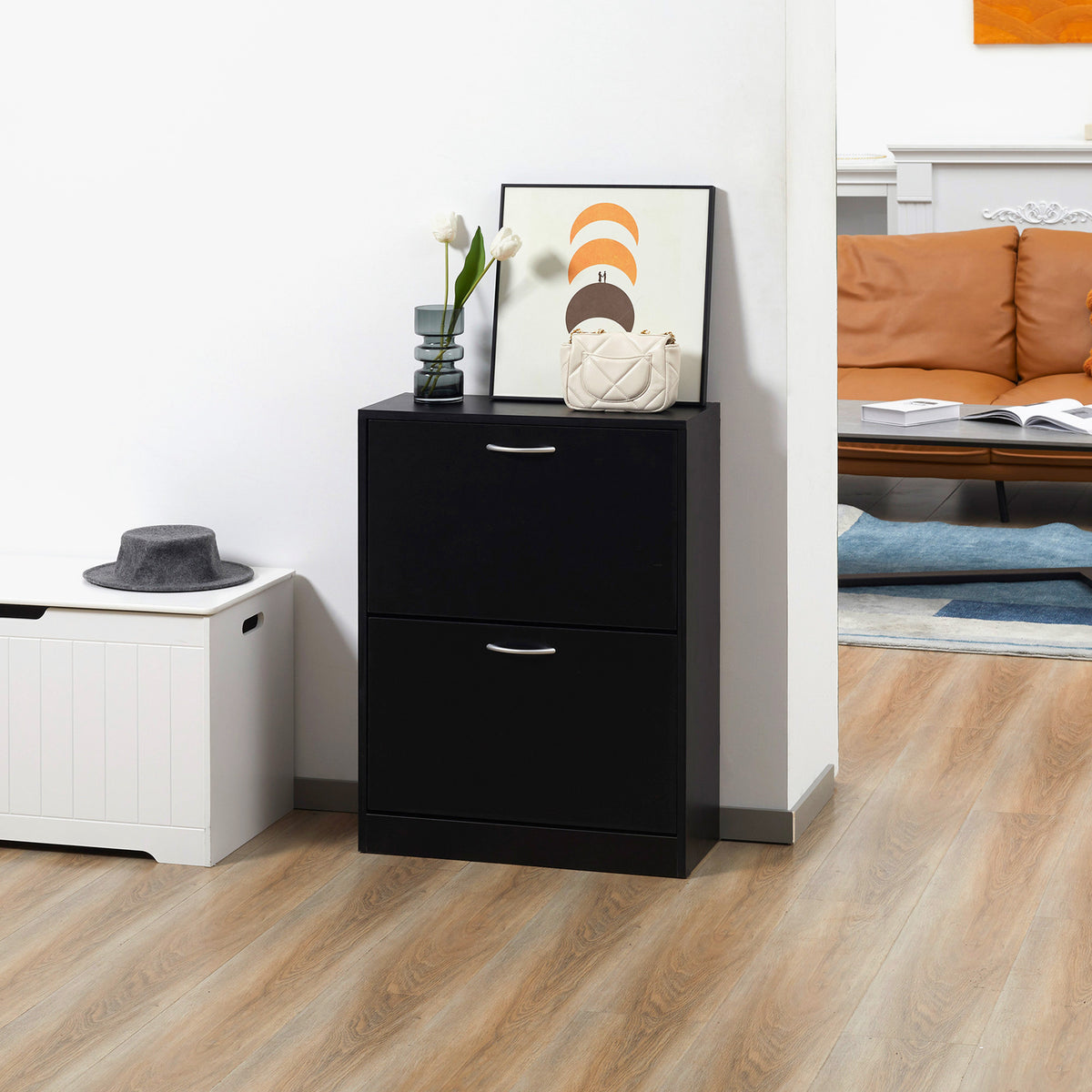 Scarpiera mobile portascarpe dim. 60L x 24P x 80A cm 2 ante a ribalta nero
