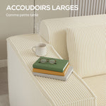 Canapé 3 places en velours côtelé, canapé rembourré, larges accoudoirs, 2 coussins, pas de montage, 202x90x76cm, beige-6