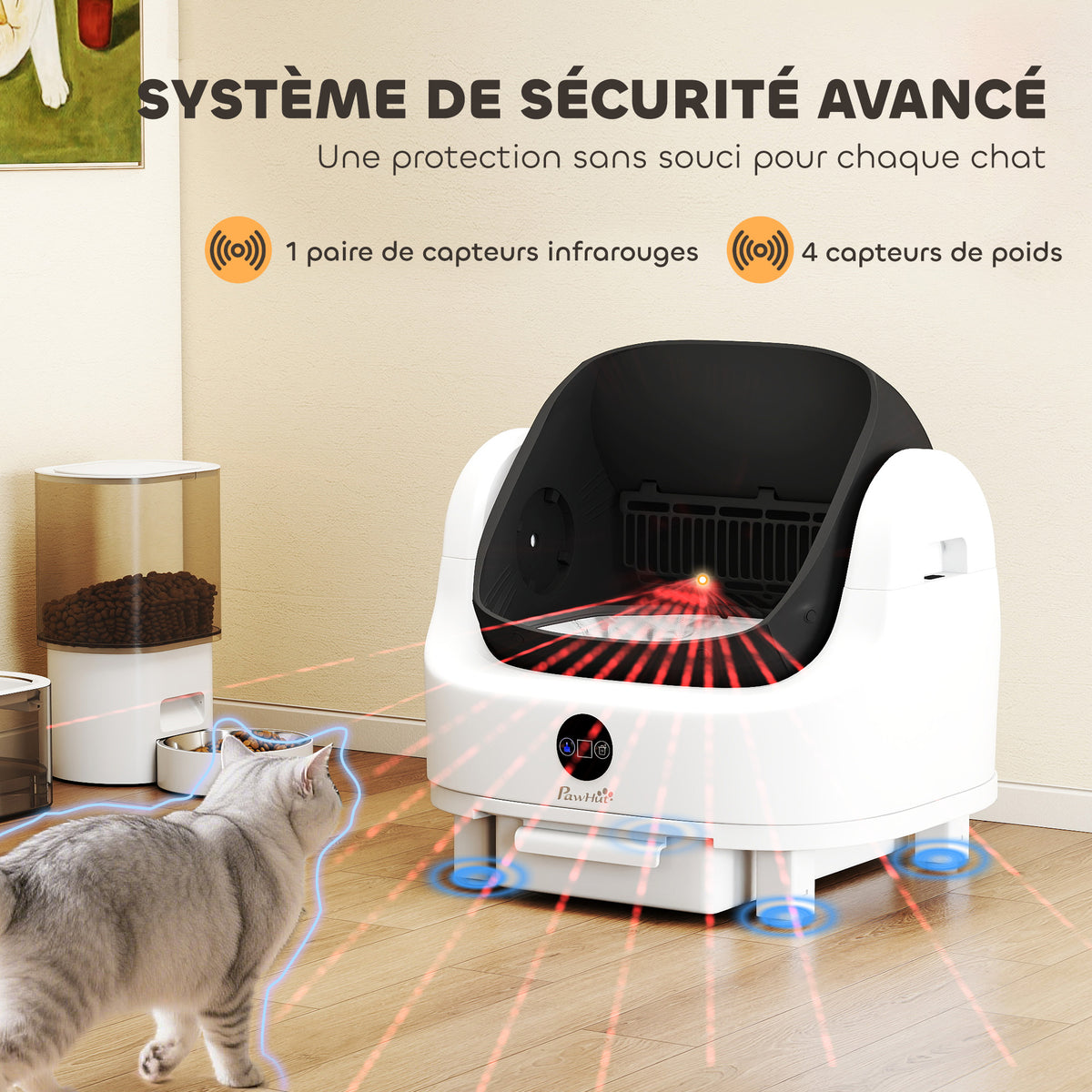 Lettiera per gatti autopulente, cassetta igienica automatica aperta, isolamento dagli odori/protezione di sicurezza, bianco