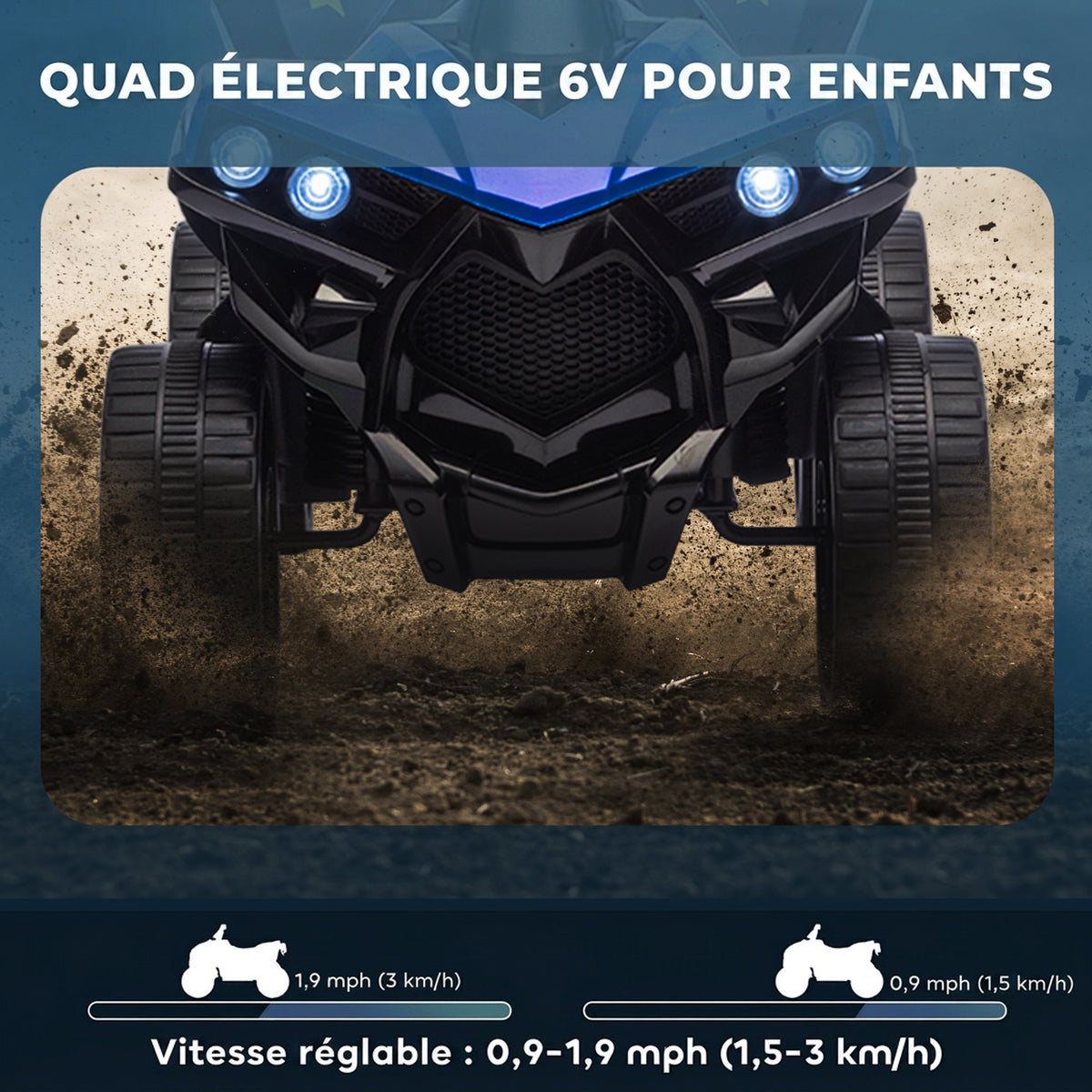 Elektrisches Kinder-Quad 6V, Elektro-ATV für Kinder, Musik und LED-Scheinwerfer, 18-56 Monate, 70x42x45 cm, Blau