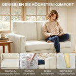 Canapé 2 places en velours côtelé, canapé de salon moderne 134 cm, assise rembourrée, coussin à ressorts, crème