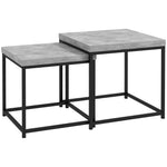 Set van 2 vierkante bijzettafels salontafels, stalen frame en grijs houten tafelbladen