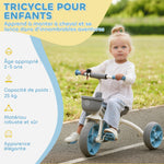 Tricycle enfant évolutif, tricycle pour enfants de 2 à 5 ans avec panier avant et roues EVA, 72 x 52 x 61 cm, bleu