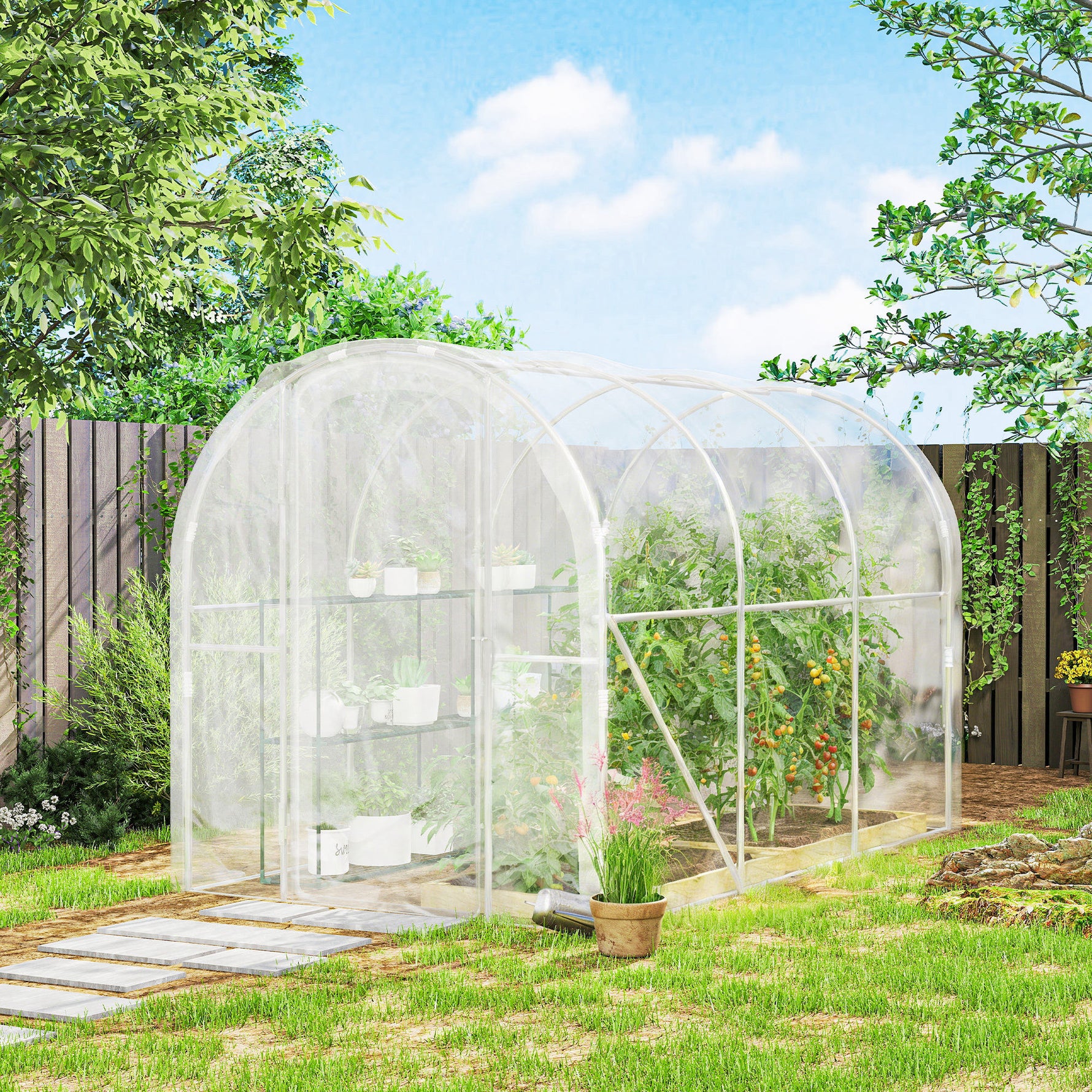 Serre de jardin tunnel 3 x 2 x 2 m 6 m² avec porte à charnières bâche en PE 150 g/m² pour Légumes Plantes Fleurs