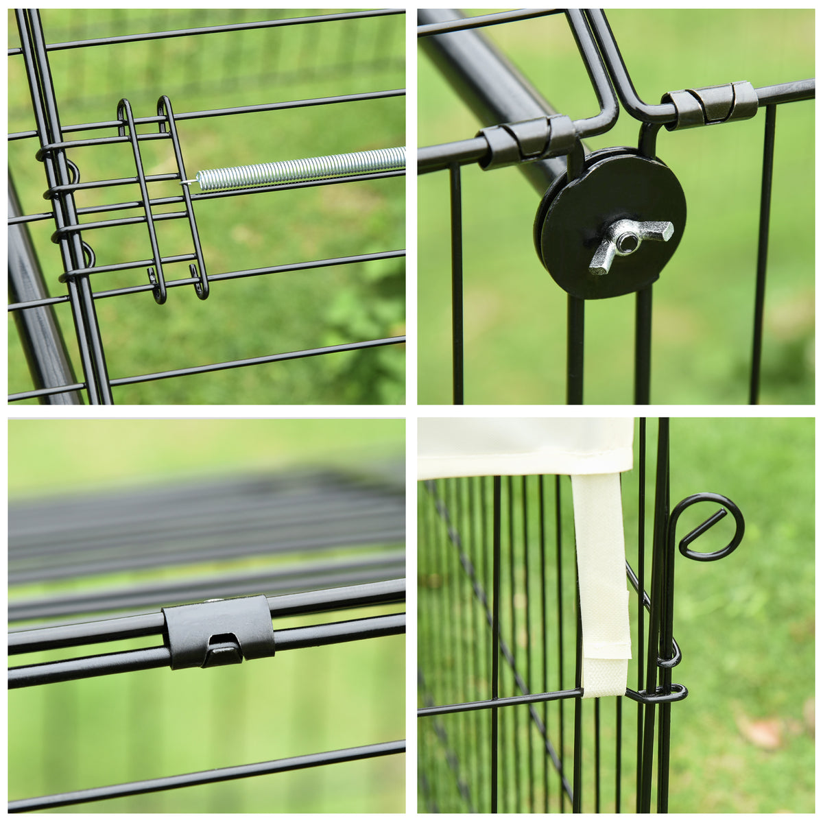 Clôture pour petits animaux cage pour animaux domestiques cadre en métal galvanisé 4 piquets de sol noir et beige