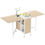 Mesa de cocina plegable para 4 personas, mesa de comedor con 4 nichos integrados para espacios pequeños, dim. desplegada 169L x 62an x 75Al cm, MDF roble claro, acero blanco