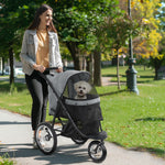 Poussette pour chien pliable avec panier de rangement, coussin lavable, roues en caoutchouc et auvent réglable, gris