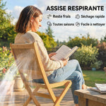 Lot de 2 Chaises de Jardin Pliantes Chaises de Balcon en Bois d'Acacia Assise en Corde Tressée Naturel et Beige