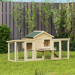 Poulailler clapier modèle chalet multi-équipé : rampes, nichoirs, plateau, en bois massif 204 x 85 x 93 cm bois naturel