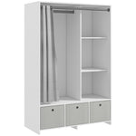 Armadio guardaroba armadio contenitore con asta appendiabiti, tende e 3 cassetti in tessuto rimovibili, 105 x 48 x 160 cm, bianco
