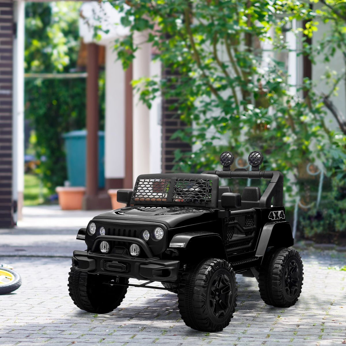Voiture électrique pour enfants 12V avec télécommande, suspension à 4 roues, phares et klaxon, MP3, vitesse 3-5 km/h, pour 3-6 ans - noir