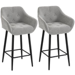 Lot de 2 Tabourets de Bar, Chaises de Bar Rembourrées en Chenille, Assise Large 67H cm, Dossier et Repose-Pieds, Gris