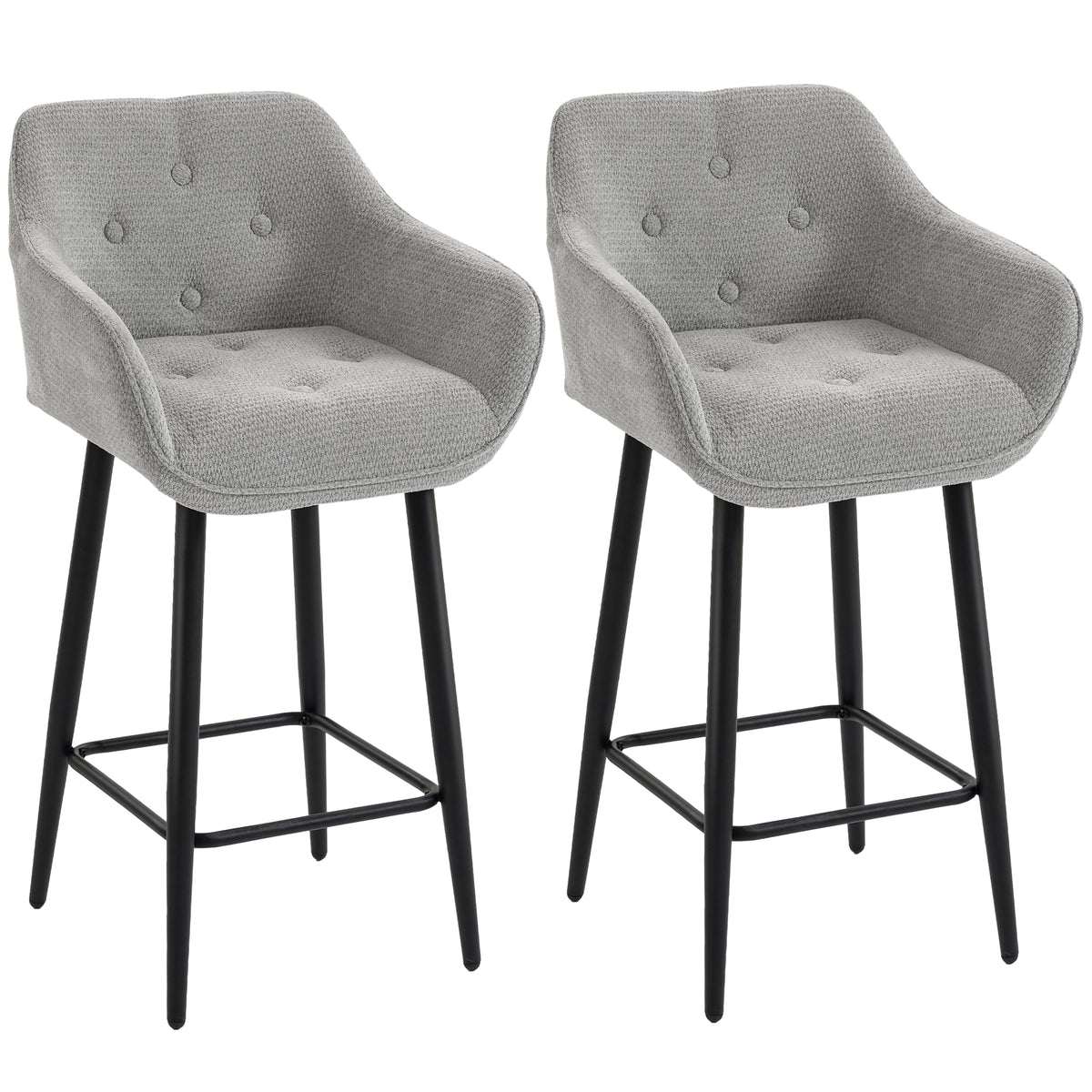 Lot de 2 Tabourets de Bar, Chaises de Bar Rembourrées en Chenille, Assise Large 67H cm, Dossier et Repose-Pieds, Gris