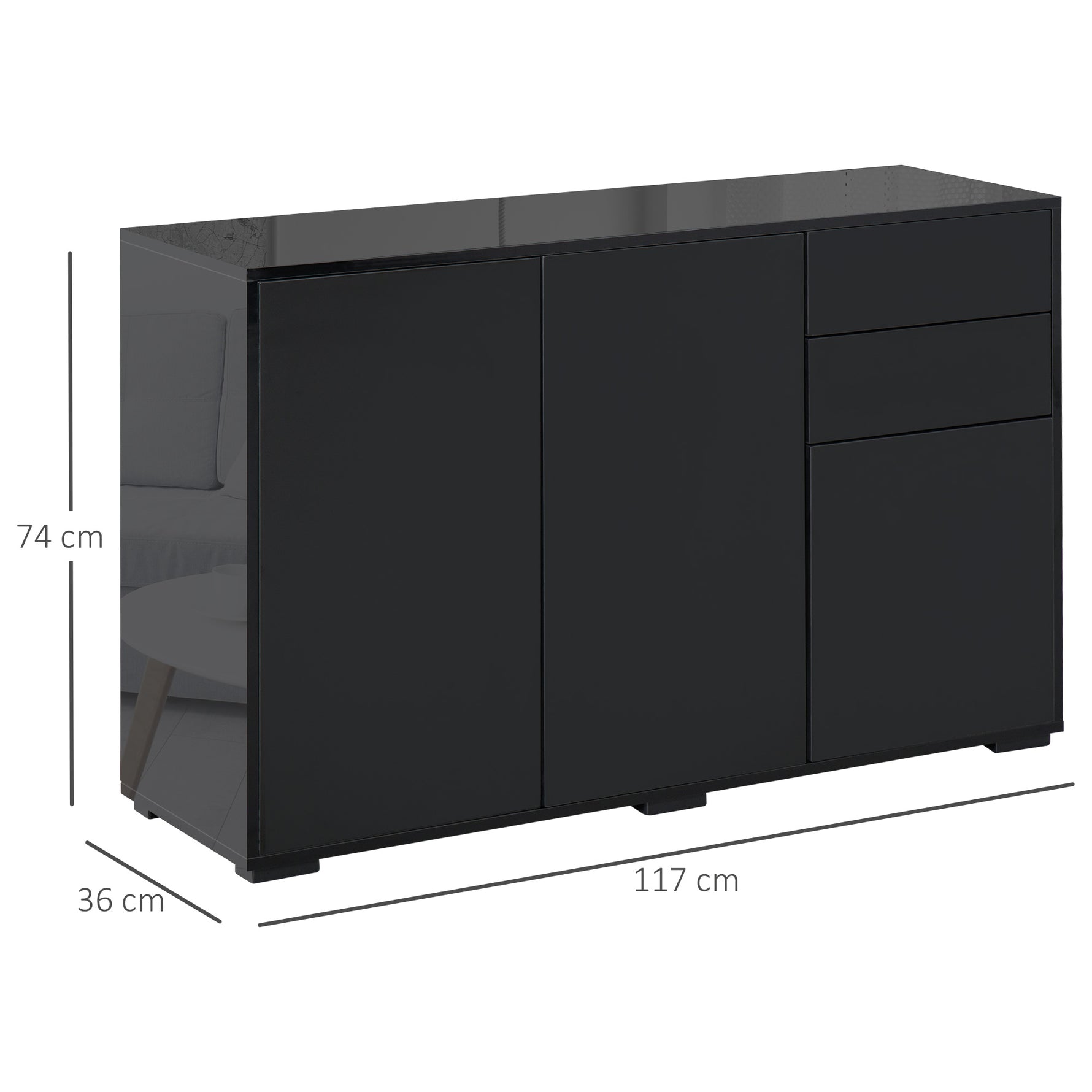 Buffet meuble de rangement 2 tiroirs coulissants 3 portes étagère réglable panneaux de particules 117 x 36 x 74 cm noir