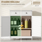 Meuble de salle de bain meuble de rangement 2 tiroirs placard double porte et étagère réglable 60 x 30 x 75 cm blanc